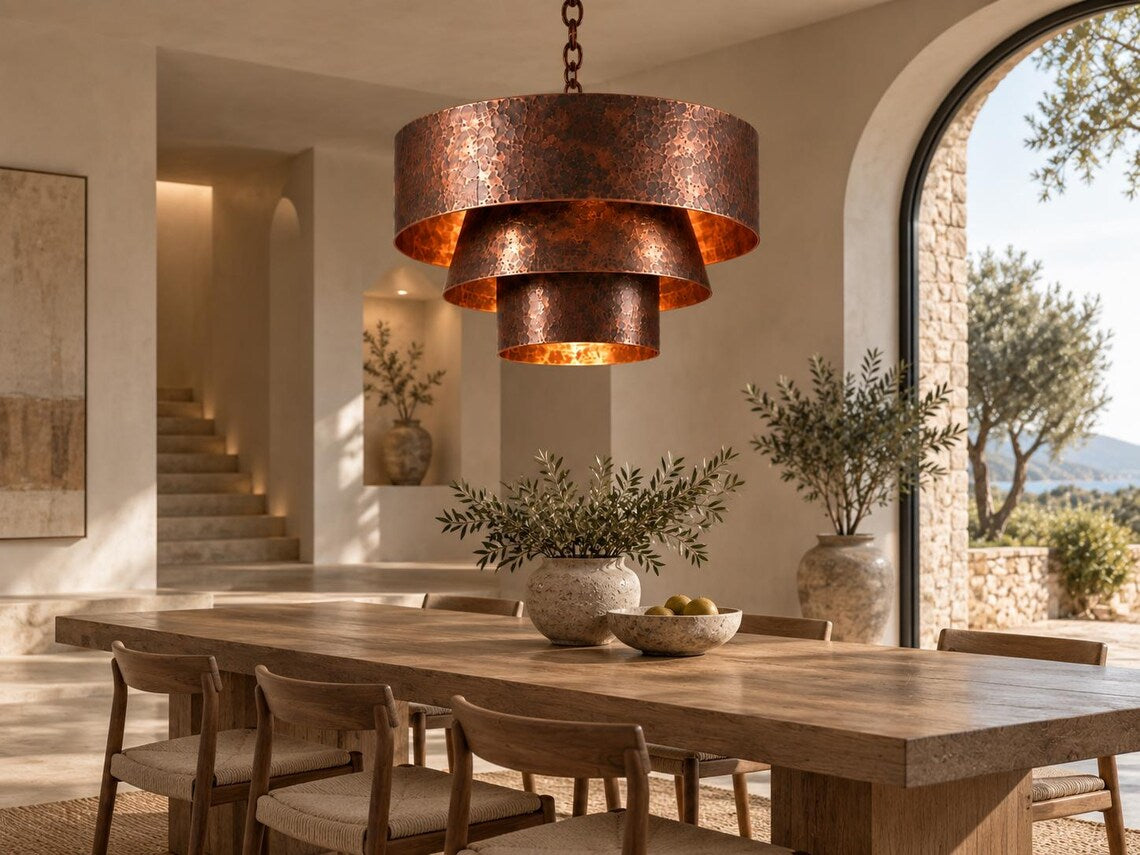 Handcrafted Hammered Copper 3-Tier Pendant Light