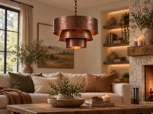 Handcrafted Hammered Copper 3-Tier Pendant Light