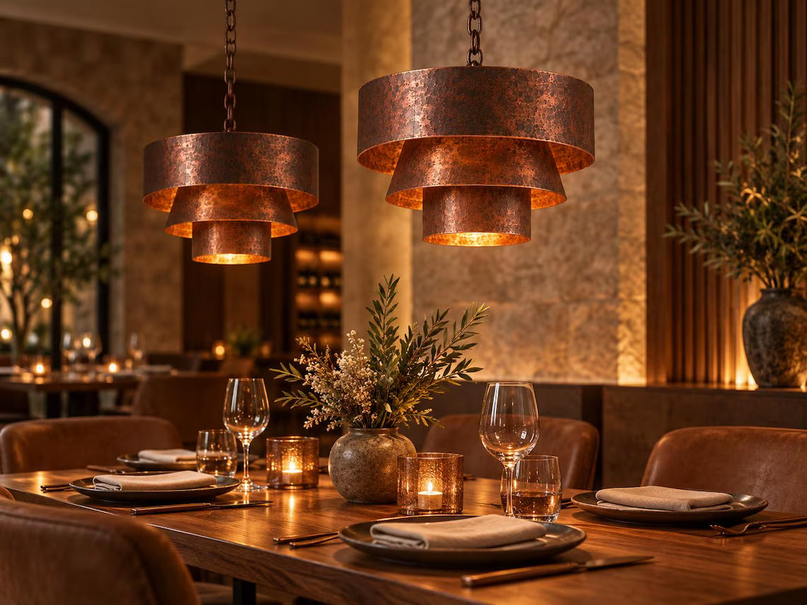 Handcrafted Hammered Copper 3-Tier Pendant Light