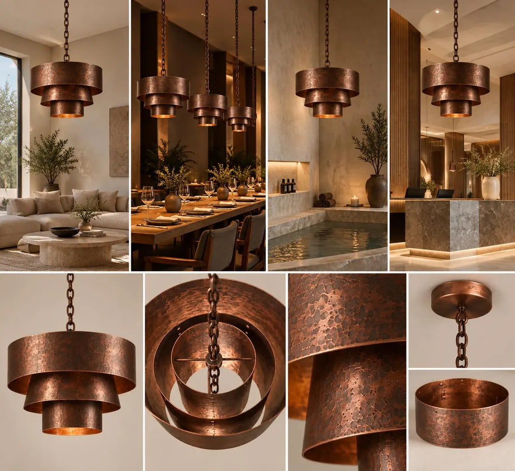 Handcrafted Hammered Copper 3-Tier Pendant Light