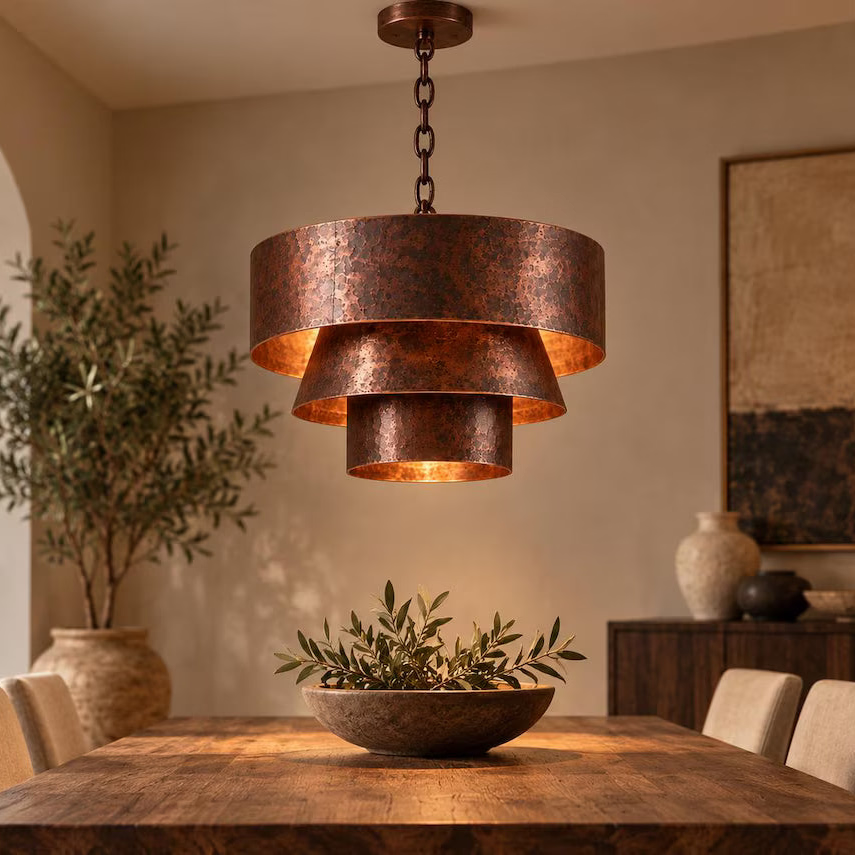 Handcrafted Hammered Copper 3-Tier Pendant Light