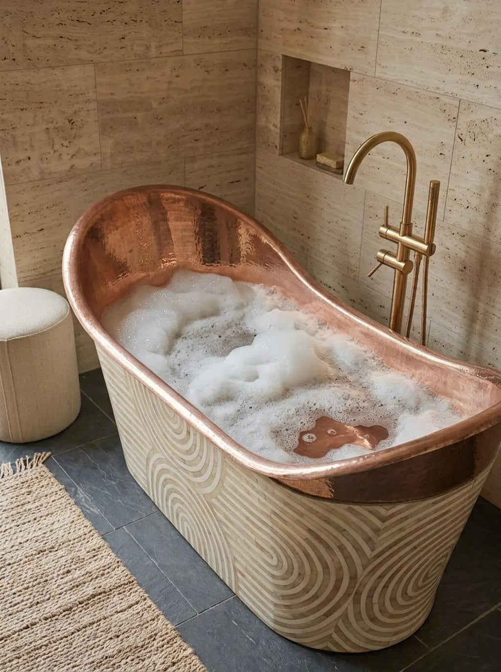 Handmade Copper & Bone Inlay Freestanding Bathtub