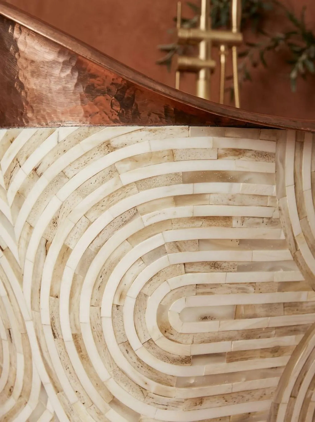 Handmade Copper & Bone Inlay Freestanding Bathtub