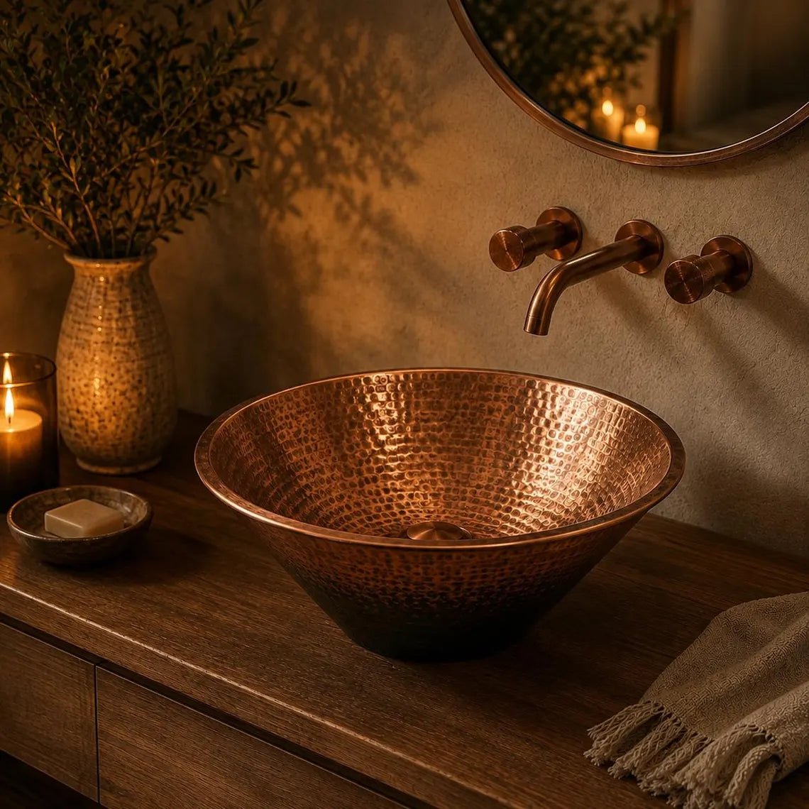 Handmade Hammered Copper Vessel Sink