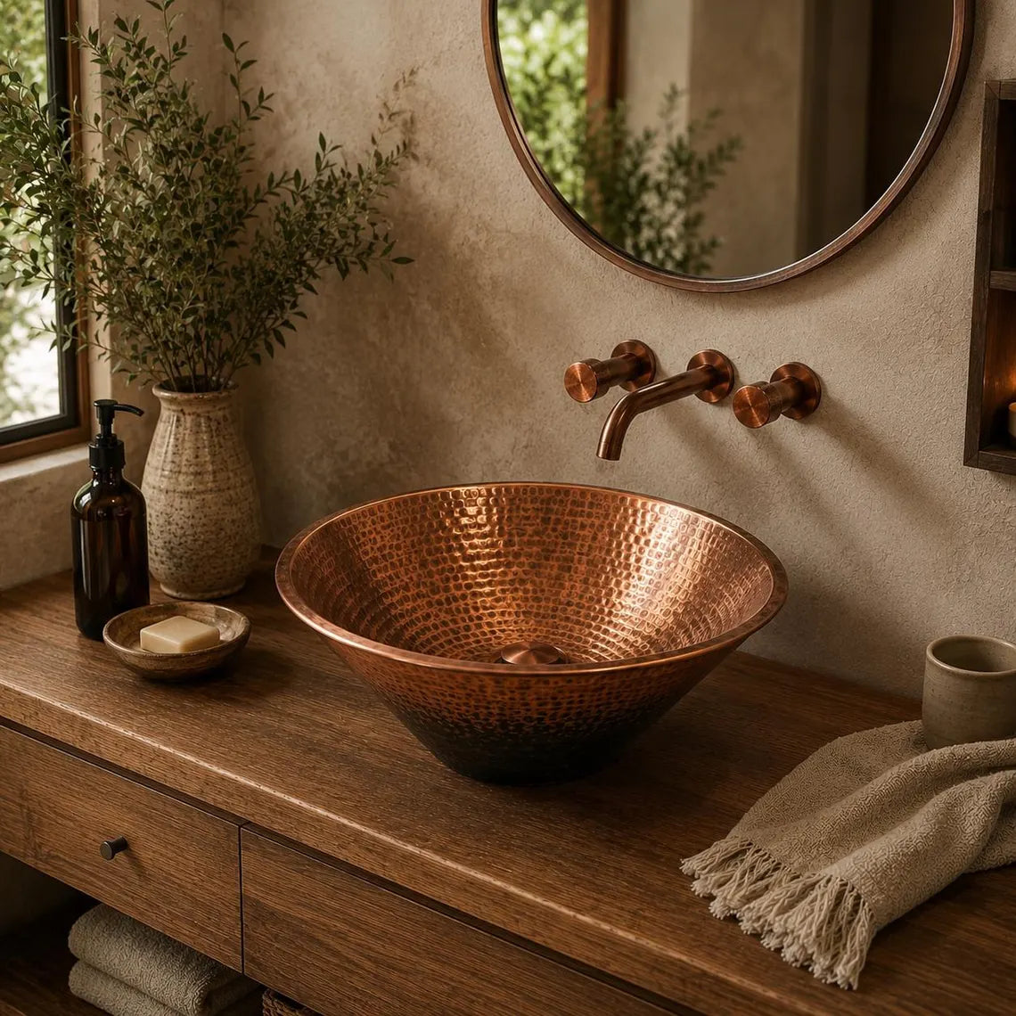 Handmade Hammered Copper Vessel Sink