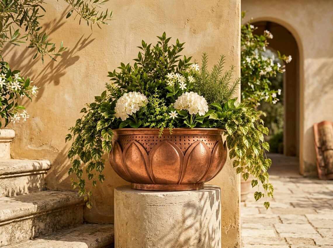 Handmade Hammered Copper Lotus Planter