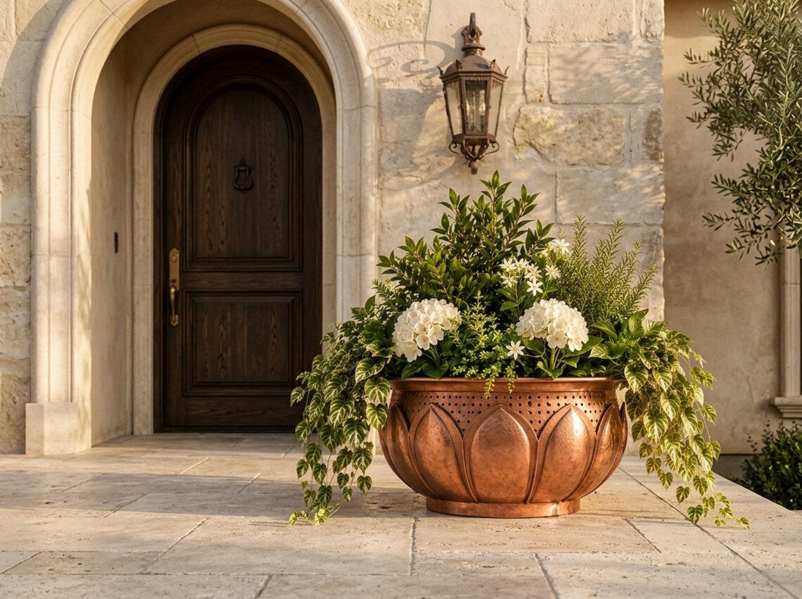 Handmade Hammered Copper Lotus Planter