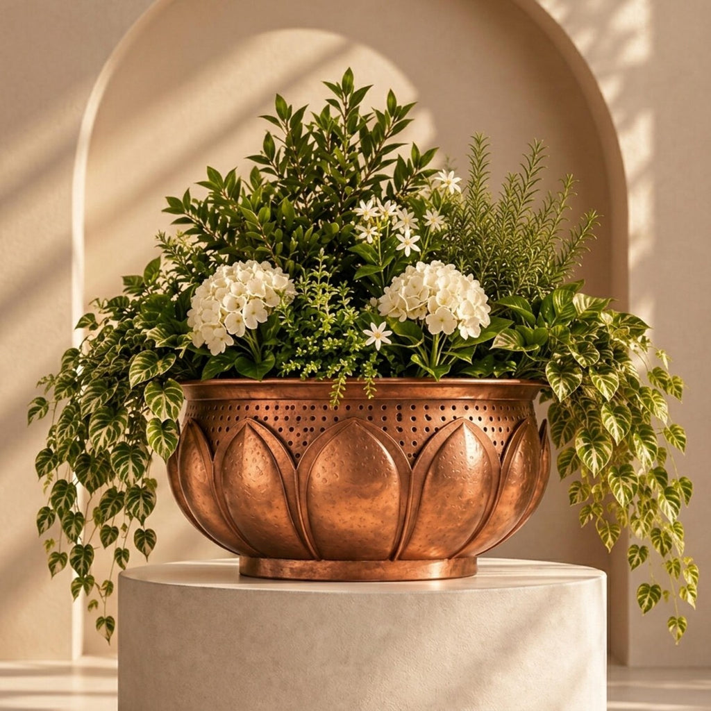 Handmade Hammered Copper Lotus Planter