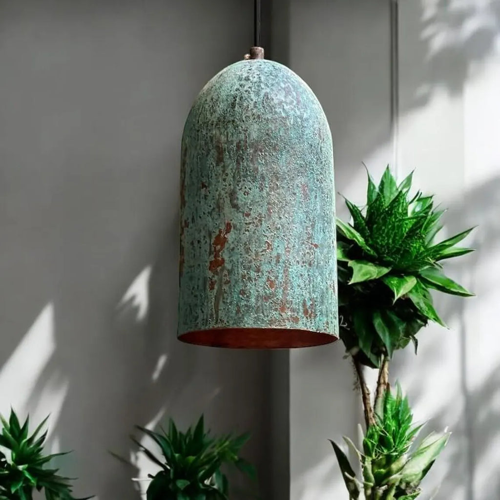 Handmade Green Patina Copper Pendant Light