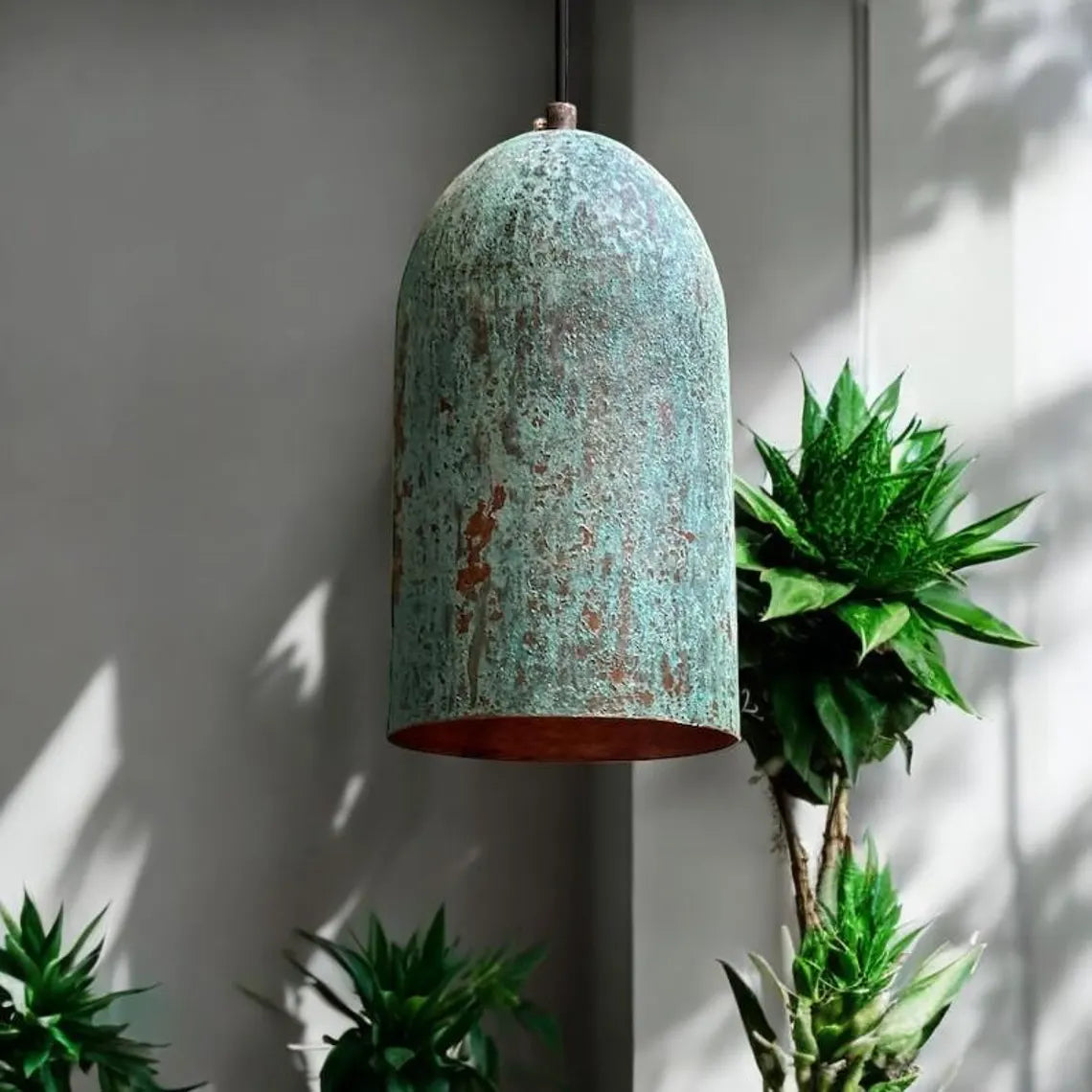 Handmade Green Patina Copper Pendant Light