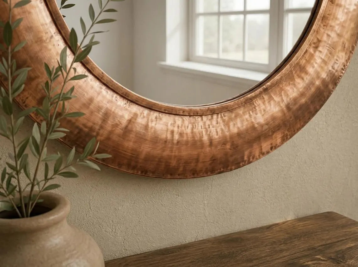 Handmade Hammered Copper Round Wall Mirror