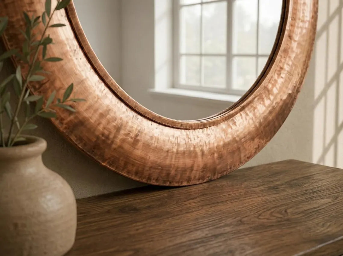 Handmade Hammered Copper Round Wall Mirror