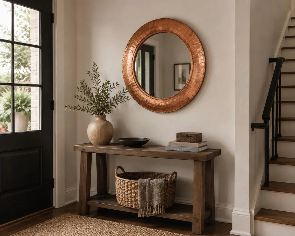 Handmade Hammered Copper Round Wall Mirror